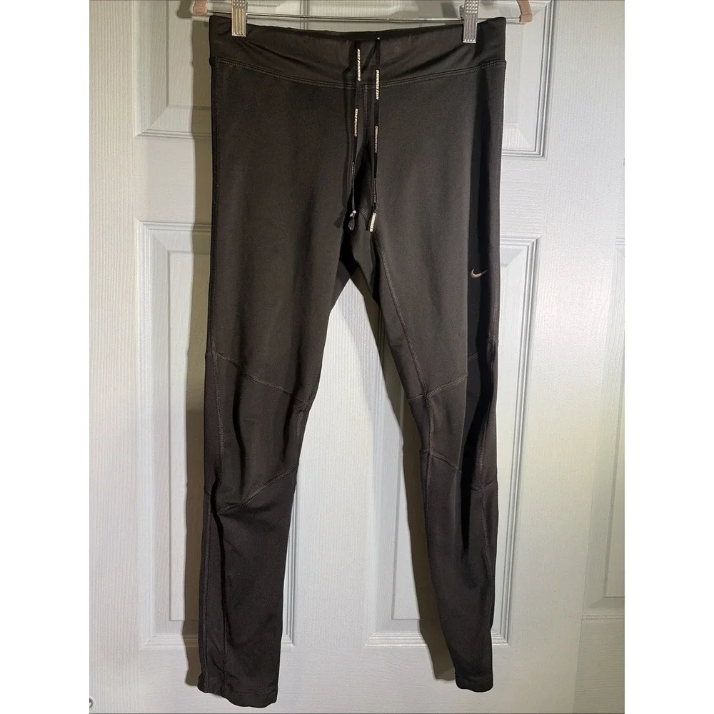 Women's Black Nike Dri-Fit Running Pants Size Med ankle  drawstring polyester.